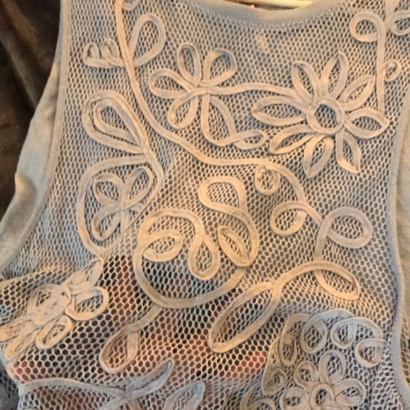 Free people periwinkle crop tank with mesh overlay - Picture 6 of 8